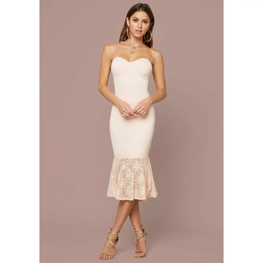 Bebe Strapless Scuba Midi Dress Pale Blush Pink Size Medium Women’s